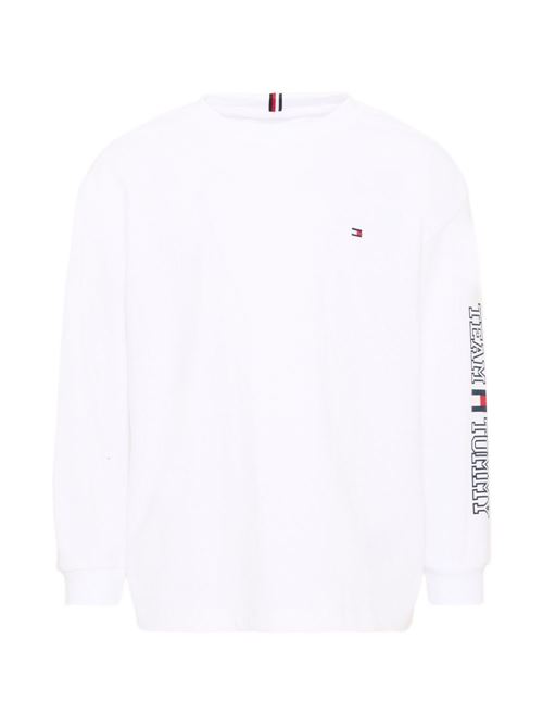 T-shirt Tommy Hilfiger da bambino bianca a maniche lunghe con logo sulla manica TOMMY HILFIGER KIDS | KB0KB10512YBR